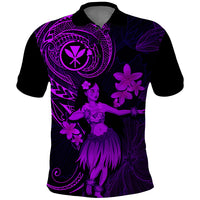 Hawaii Polo Shirt Hula Girl Mix Polynesian Plumeria Purple Version LT14 Purple - Polynesian Pride