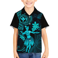 Hawaii Family Matching Long Sleeve Bodycon Dress and Hawaiian Shirt Hula Girl Mix Polynesian Plumeria Turquoise Version LT14 Son's Shirt Turquoise - Polynesian Pride