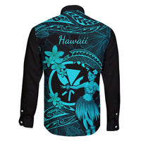 Hawaii Family Matching Off Shoulder Maxi Dress and Hawaiian Shirt Hula Girl Mix Polynesian Plumeria Turquoise Version LT14 - Polynesian Pride