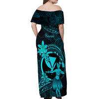 Hawaii Off Shoulder Maxi Dress Hula Girl Mix Polynesian Plumeria Turquoise Version LT14 - Polynesian Pride
