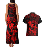 Hawaii Couples Matching Tank Maxi Dress and Hawaiian Shirt Hula Girl Mix Polynesian Plumeria Red Version LT14 - Polynesian Pride