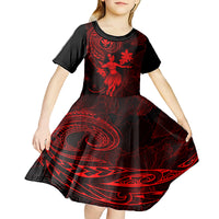 Hawaii Kid Short Sleeve Dress Hula Girl Mix Polynesian Plumeria Red Version LT14 - Polynesian Pride