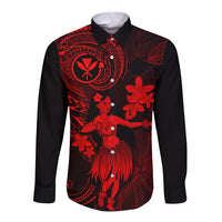 Hawaii Long Sleeve Button Shirt Hula Girl Mix Polynesian Plumeria Red Version LT14 Unisex Red - Polynesian Pride