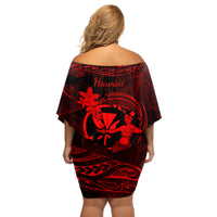 Hawaii Off Shoulder Short Dress Hula Girl Mix Polynesian Plumeria Red Version LT14 - Polynesian Pride