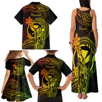 Hawaii Family Matching Tank Maxi Dress and Hawaiian Shirt King Kamehameha Mix Polynesian Plumeria Reggae Version LT14 - Polynesian Pride