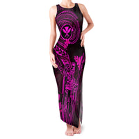 Hawaii Family Matching Tank Maxi Dress and Hawaiian Shirt King Kamehameha Mix Polynesian Plumeria Pink Version LT14 Mom's Dress Pink - Polynesian Pride