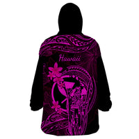 Hawaii Wearable Blanket Hoodie King Kamehameha Mix Polynesian Plumeria Pink Version LT14 - Polynesian Pride
