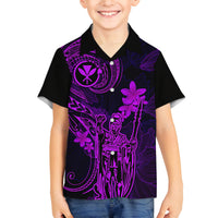 Hawaii Family Matching Short Sleeve Bodycon Dress and Hawaiian Shirt King Kamehameha Mix Polynesian Plumeria Purple Version LT14 Son's Shirt Purple - Polynesian Pride