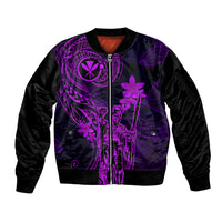 Hawaii Sleeve Zip Bomber Jacket King Kamehameha Mix Polynesian Plumeria Purple Version LT14 Unisex Purple - Polynesian Pride