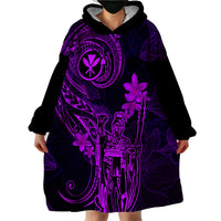 Hawaii Wearable Blanket Hoodie King Kamehameha Mix Polynesian Plumeria Purple Version LT14 - Polynesian Pride