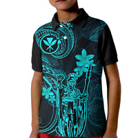 Hawaii Kid Polo Shirt King Kamehameha Mix Polynesian Plumeria Turquoise Version LT14 Kid Turquoise - Polynesian Pride
