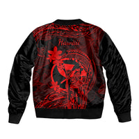 Hawaii Bomber Jacket King Kamehameha Mix Polynesian Plumeria Red Version LT14 - Polynesian Pride