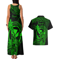 Hawaii Couples Matching Tank Maxi Dress and Hawaiian Shirt King Kamehameha Mix Polynesian Plumeria Green Version LT14 - Polynesian Pride