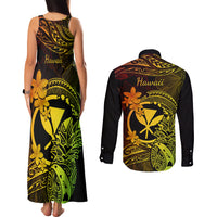 Hawaii Couples Matching Tank Maxi Dress and Long Sleeve Button Shirts Pineapple Mix Polynesian Plumeria Reggae Version LT14 - Polynesian Pride