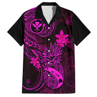 Hawaii Family Matching Off Shoulder Maxi Dress and Hawaiian Shirt Pineapple Mix Polynesian Plumeria Pink Version LT14 Dad's Shirt - Short Sleeve Pink - Polynesian Pride