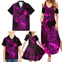 Hawaii Family Matching Summer Maxi Dress and Hawaiian Shirt Pineapple Mix Polynesian Plumeria Pink Version LT14 - Polynesian Pride