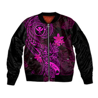 Hawaii Sleeve Zip Bomber Jacket Pineapple Mix Polynesian Plumeria Pink Version LT14 Unisex Pink - Polynesian Pride