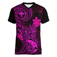 Hawaii Women V Neck T Shirt Pineapple Mix Polynesian Plumeria Pink Version LT14 Female Pink - Polynesian Pride