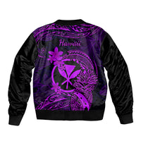 Hawaii Sleeve Zip Bomber Jacket Pineapple Mix Polynesian Plumeria Purple Version LT14 - Polynesian Pride
