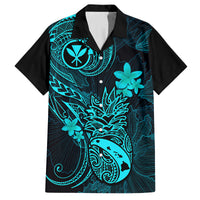 Hawaii Family Matching Mermaid Dress and Hawaiian Shirt Pineapple Mix Polynesian Plumeria Turquoise Version LT14 Dad's Shirt - Short Sleeve Turquoise - Polynesian Pride