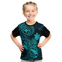 Hawaii Kid T Shirt Pineapple Mix Polynesian Plumeria Turquoise Version LT14 Turquoise - Polynesian Pride