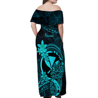 Hawaii Off Shoulder Maxi Dress Pineapple Mix Polynesian Plumeria Turquoise Version LT14 - Polynesian Pride