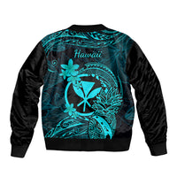 Hawaii Sleeve Zip Bomber Jacket Pineapple Mix Polynesian Plumeria Turquoise Version LT14 - Polynesian Pride