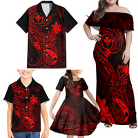 Hawaii Family Matching Off Shoulder Maxi Dress and Hawaiian Shirt Pineapple Mix Polynesian Plumeria Red Version LT14 - Polynesian Pride