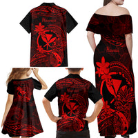 Hawaii Family Matching Off Shoulder Maxi Dress and Hawaiian Shirt Pineapple Mix Polynesian Plumeria Red Version LT14 - Polynesian Pride