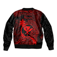 Hawaii Sleeve Zip Bomber Jacket Pineapple Mix Polynesian Plumeria Red Version LT14 - Polynesian Pride