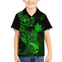 Hawaii Family Matching Off Shoulder Maxi Dress and Hawaiian Shirt Pineapple Mix Polynesian Plumeria Green Version LT14 Son's Shirt Green - Polynesian Pride