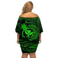 Hawaii Off Shoulder Short Dress Pineapple Mix Polynesian Plumeria Green Version LT14 - Polynesian Pride