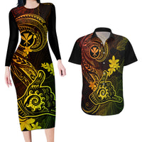 Hawaii Couples Matching Long Sleeve Bodycon Dress and Hawaiian Shirt Shaka Tattoo Mix Polynesian Plumeria Reggae Version LT14 Reggae - Polynesian Pride
