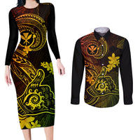Hawaii Couples Matching Long Sleeve Bodycon Dress and Long Sleeve Button Shirts Shaka Tattoo Mix Polynesian Plumeria Reggae Version LT14 Reggae - Polynesian Pride