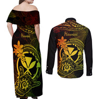 hawaii-couples-matching-off-shoulder-maxi-dress-and-long-sleeve-button-shirts-shaka-tattoo-mix-polynesian-plumeria-reggae-version