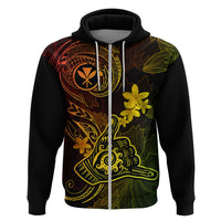 Hawaii Hoodie Shaka Tattoo Mix Polynesian Plumeria Reggae Version LT14 Zip Hoodie Reggae - Polynesian Pride