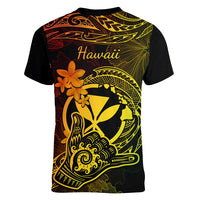 hawaii-women-v-neck-t-shirt-shaka-tattoo-mix-polynesian-plumeria-reggae-version