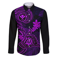 Hawaii Family Matching Tank Maxi Dress and Hawaiian Shirt Shaka Tattoo Mix Polynesian Plumeria Purple Version LT14 Dad's Shirt - Long Sleeve Purple - Polynesian Pride