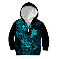 Hawaii Kid Hoodie Shaka Tattoo Mix Polynesian Plumeria Turquoise Version LT14 - Polynesian Pride