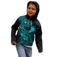 Hawaii Kid Hoodie Shaka Tattoo Mix Polynesian Plumeria Turquoise Version LT14 - Polynesian Pride