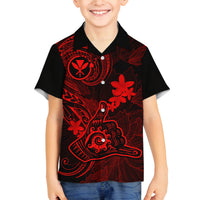 hawaii-family-matching-off-shoulder-maxi-dress-and-hawaiian-shirt-shaka-tattoo-mix-polynesian-plumeria-red-version