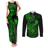 Hawaii Couples Matching Tank Maxi Dress and Long Sleeve Button Shirts Shaka Tattoo Mix Polynesian Plumeria Green Version LT14 Green - Polynesian Pride