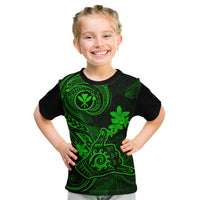 Hawaii Kid T Shirt Shaka Tattoo Mix Polynesian Plumeria Green Version LT14 Green - Polynesian Pride