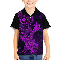 Hawaii Family Matching Tank Maxi Dress and Hawaiian Shirt Hammerhead Shark Tattoo Mix Polynesian Plumeria Purple Version LT14 Son's Shirt Purple - Polynesian Pride