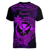 hawaii-women-v-neck-t-shirt-hammerhead-shark-tattoo-mix-polynesian-plumeria-purple-version