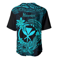 Hawaii Baseball Jersey Hammerhead Shark Tattoo Mix Polynesian Plumeria Turquoise Version LT14 - Polynesian Pride