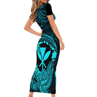 hawaii-family-matching-short-sleeve-bodycon-dress-and-hawaiian-shirt-hammerhead-shark-tattoo-mix-polynesian-plumeria-turquoise-version