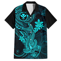 Hawaii Family Matching Tank Maxi Dress and Hawaiian Shirt Hammerhead Shark Tattoo Mix Polynesian Plumeria Turquoise Version LT14 Dad's Shirt - Short Sleeve Turquoise - Polynesian Pride