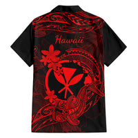 hawaii-family-matching-off-shoulder-long-sleeve-dress-and-hawaiian-shirt-hammerhead-shark-tattoo-mix-polynesian-plumeria-red-version