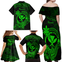 Hawaii Family Matching Off Shoulder Maxi Dress and Hawaiian Shirt Hammerhead Shark Tattoo Mix Polynesian Plumeria Green Version LT14 - Polynesian Pride